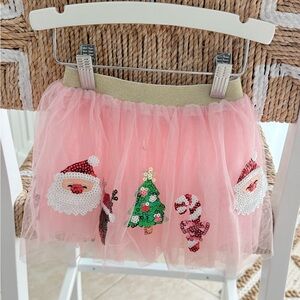 Pink Tulle Christmas Skirt with Sequins toddler girl
